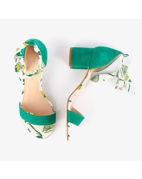 Sandales en Velours de Cuir Hedarling blanc/vert - Talon 6 cm