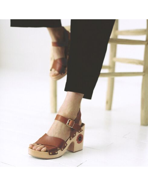 Sabots en Cuir Madeira cognac - Talon 9 cm