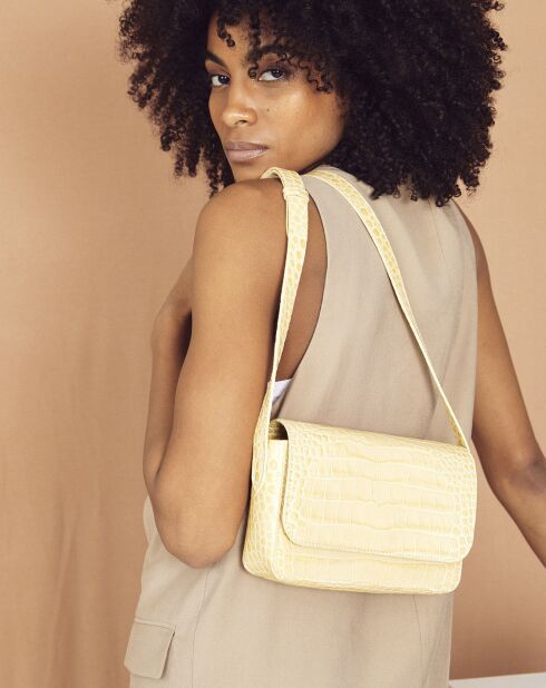 Sac besace en Cuir Arsene jaune - 21x13x5 cm