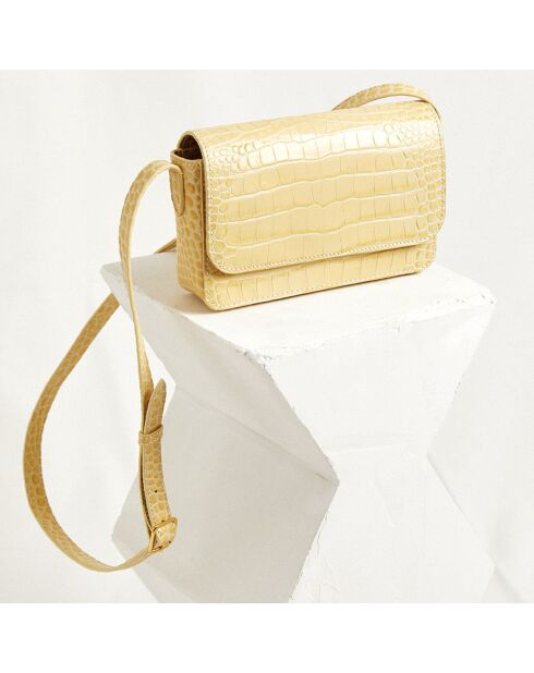 Sac besace en Cuir Arsene jaune - 21x13x5 cm