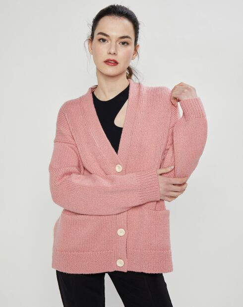 Cardigan épais en Laine mélangée rose clair
