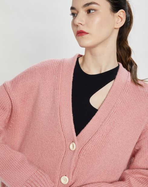 Cardigan épais en Laine mélangée rose clair