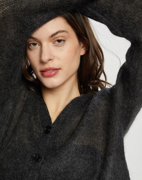 Cardigan fin en Mohair & Laine mélangés anthracite
