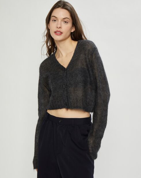 Cardigan fin en Mohair & Laine mélangés anthracite