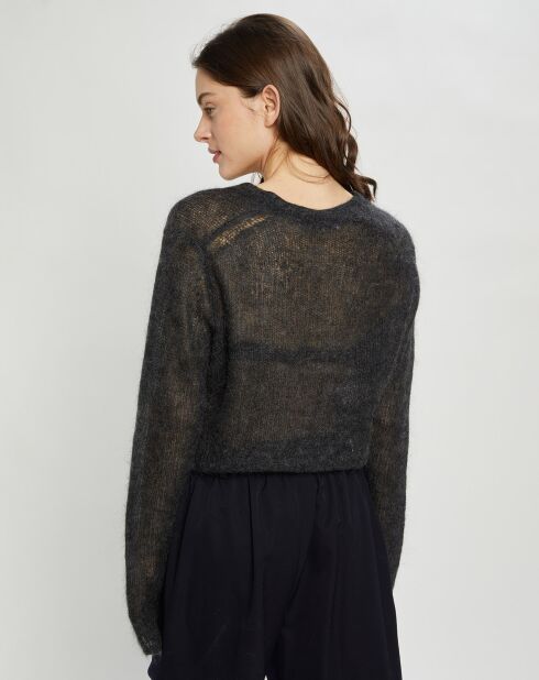 Cardigan fin en Mohair & Laine mélangés anthracite