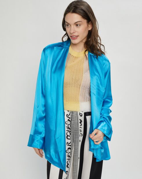 Chemise ouverte en Satin Wrap bleue