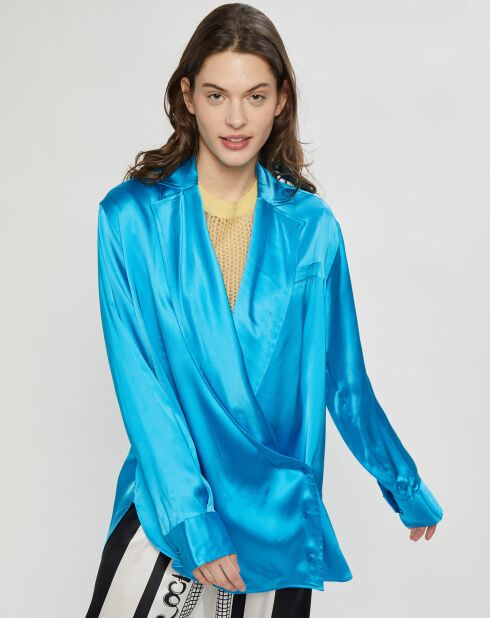 Chemise ouverte en Satin Wrap bleue