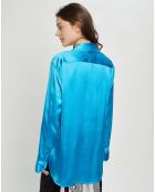 Chemise ouverte en Satin Wrap bleue