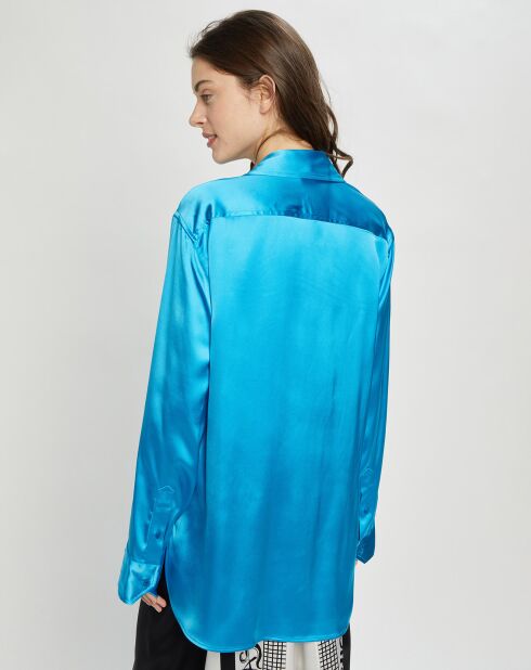 Chemise ouverte en Satin Wrap bleue