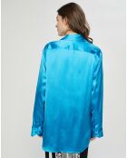 Chemise ouverte en Satin Wrap bleue