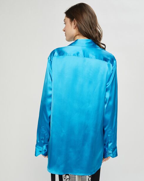 Chemise ouverte en Satin Wrap bleue