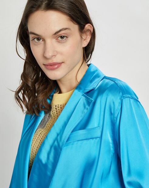 Chemise ouverte en Satin Wrap bleue
