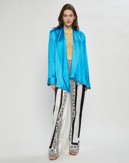 Chemise ouverte en Satin Wrap bleue
