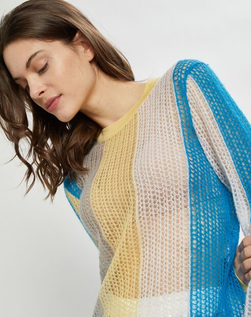 Pull fin ajouré en Mohair & Laine mélangés Fishnet multicolore