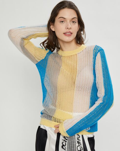 Pull fin ajouré en Mohair & Laine mélangés Fishnet multicolore