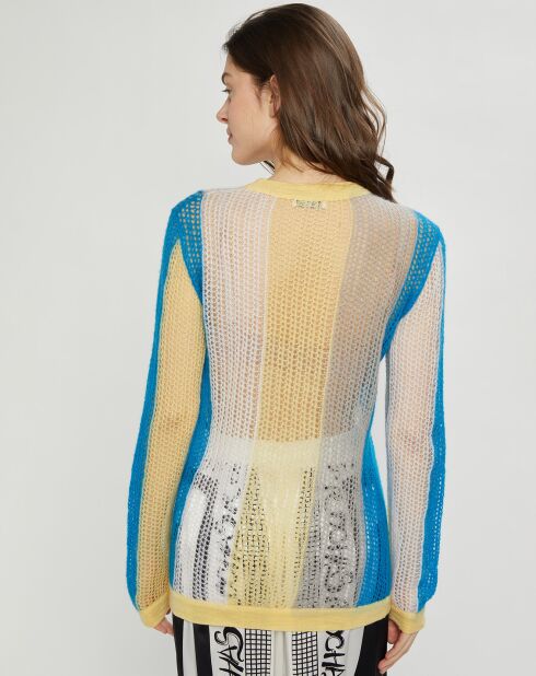 Pull fin ajouré en Mohair & Laine mélangés Fishnet multicolore