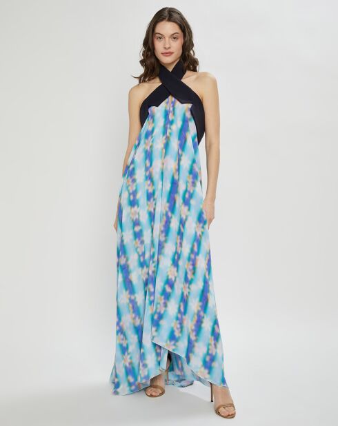 Robe en Crepon Wrap imprimée bleue