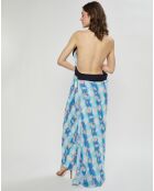Robe en Crepon Wrap imprimée bleue