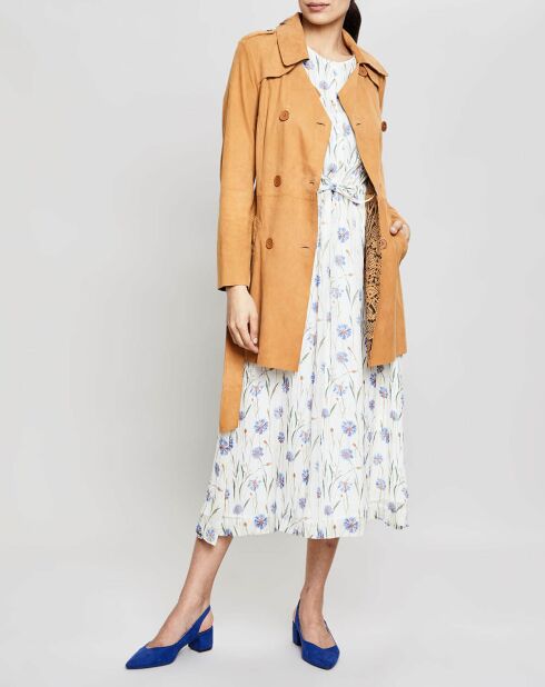 Trench en Velours de Cuir de Chèvre Corelie cognac