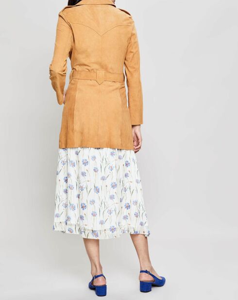 Trench en Velours de Cuir de Chèvre Corelie cognac