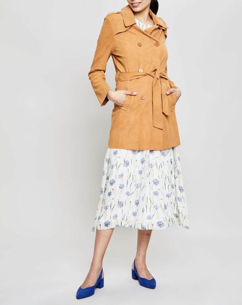 Trench en Velours de Cuir de Chèvre Corelie cognac