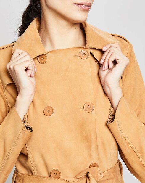 Trench en Velours de Cuir de Chèvre Corelie cognac