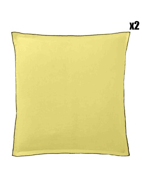 2 Taies d'oreiller 100% lin lavé vertes