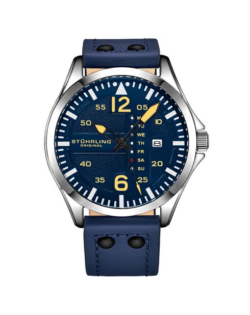 Montre Homme en Cuir Quartz Aviator bleue