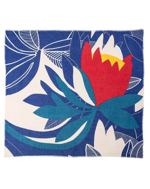 Carré 100% Coton Bio Tulipe bleu - 130x130 cm