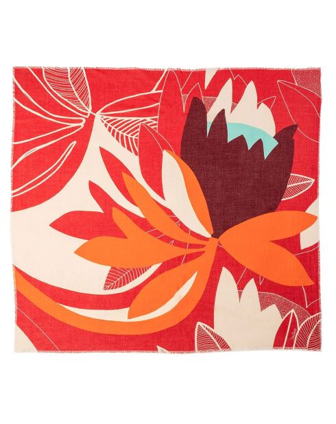Carré 100% Coton Bio Tulipe rouge - 130x130 cm