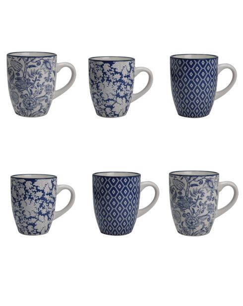 6 Mugs en Porcelaine Majorelle bleu/blanc - 500 ml