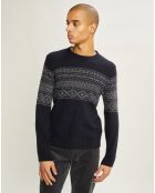 Pull en Laine d'Agneau mélangée bleu foncé