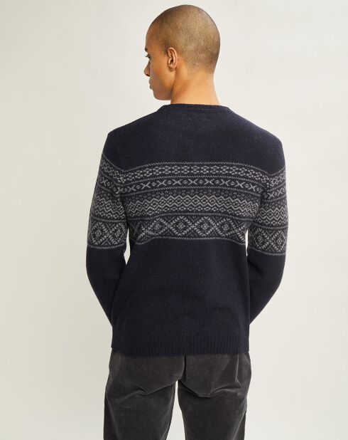 Pull en Laine d'Agneau mélangée bleu foncé