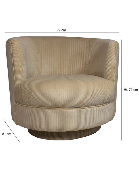 Fauteuil pivotant velours cotelé Sirk beige - 77x71x81 cm