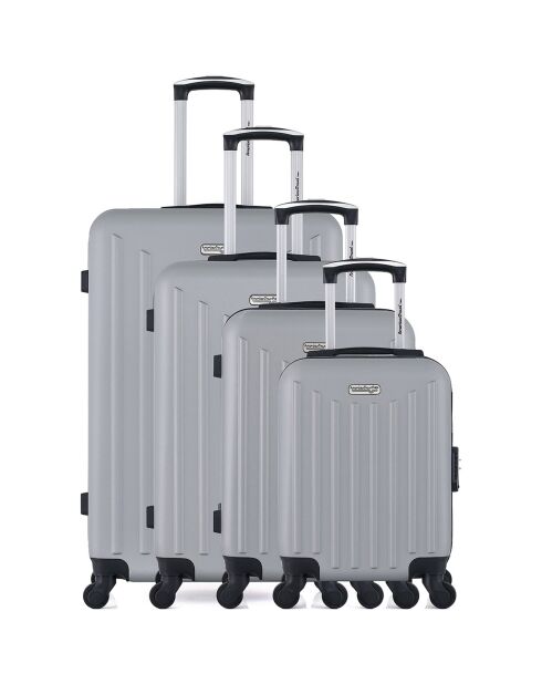 4 Brooklyn-M 75/65/55/46 cm zilveren eenpersoons koffers met 4 wielen