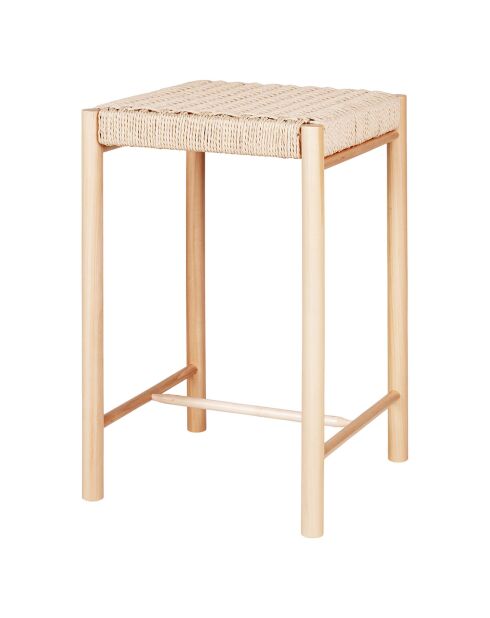 Tabouret haut en peuplier avec assise en osier Abano naturel - 42x42x66.5 cm