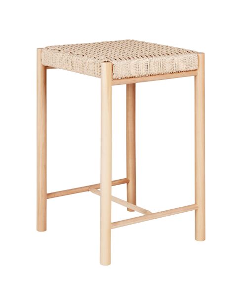 Tabouret haut en peuplier avec assise en osier Abano naturel - 42x42x66.5 cm