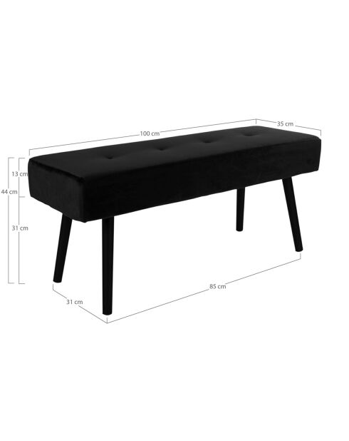 Banc en velours Skiby noir - 100x35x44 cm