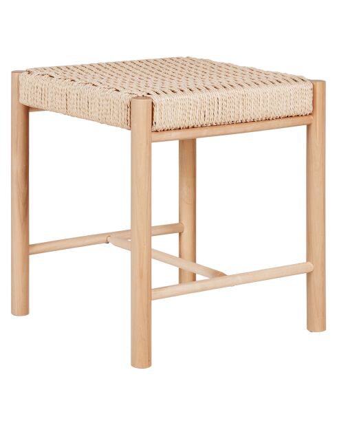 Tabouret en peuplier avec assise en osier Abano naturel - 42x42x46.5 cm
