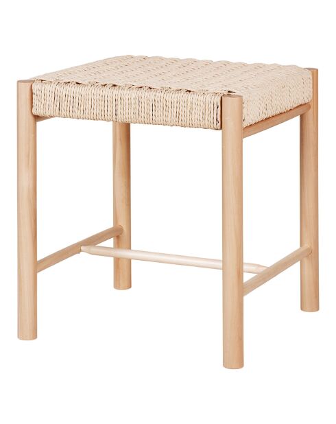 Tabouret en peuplier avec assise en osier Abano naturel - 42x42x46.5 cm