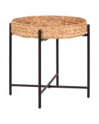 Table d'appoint en métal et jacinthe d'eau Naro noir/naturel - D.50x48.5 cm