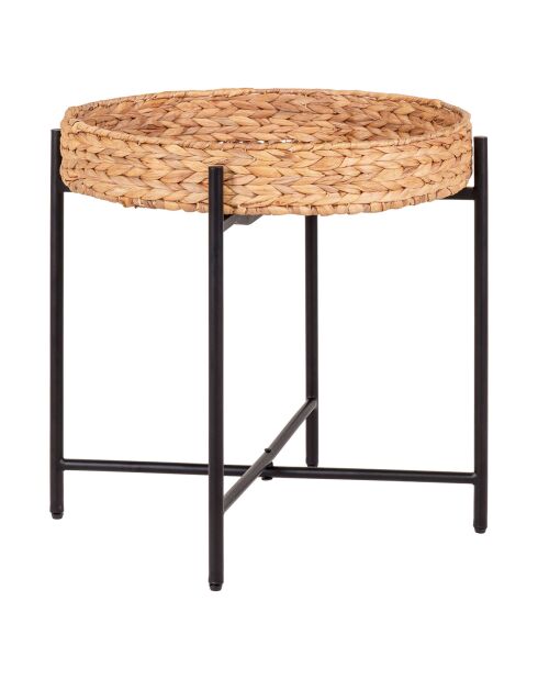 Table d'appoint en métal et jacinthe d'eau Naro noir/naturel - D.50x48.5 cm