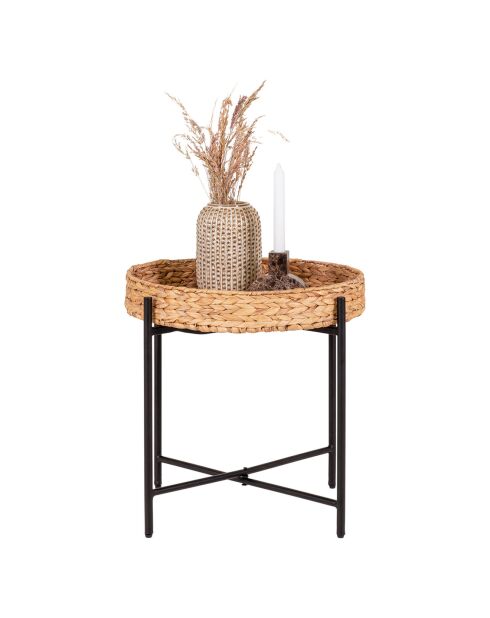Table d'appoint en métal et jacinthe d'eau Naro noir/naturel - D.50x48.5 cm