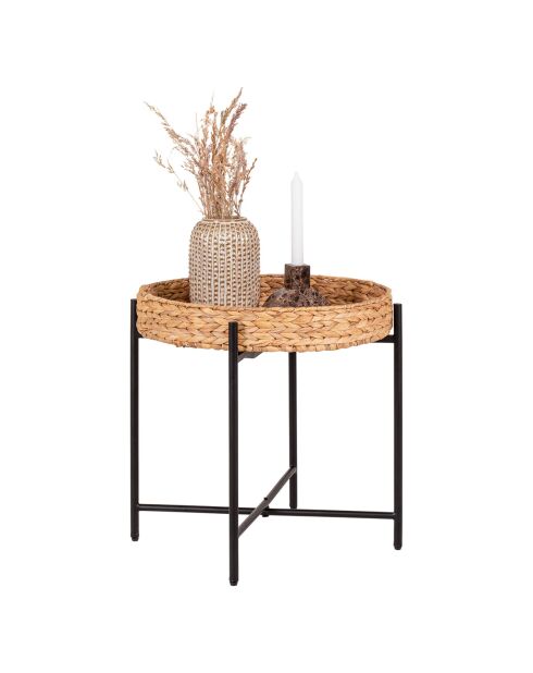 Table d'appoint en métal et jacinthe d'eau Naro noir/naturel - D.50x48.5 cm