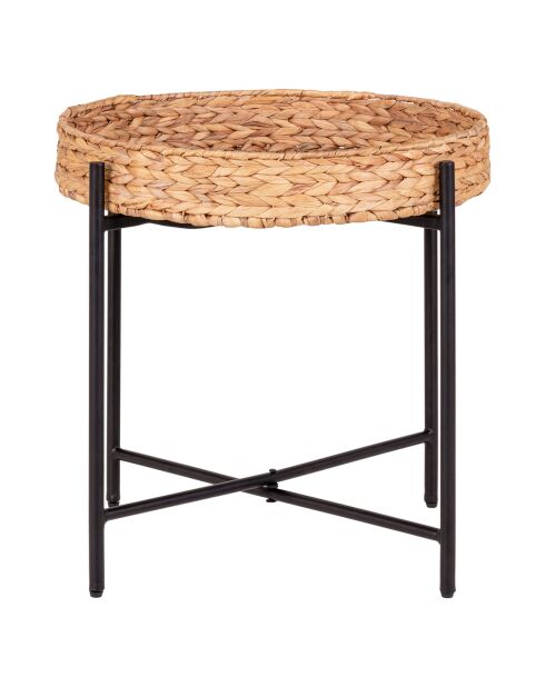 Table d'appoint en métal et jacinthe d'eau Naro noir/naturel - D.50x48.5 cm