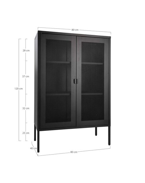 Vitrine avec porte en filet Melbourne noire - 80x40x120 cm