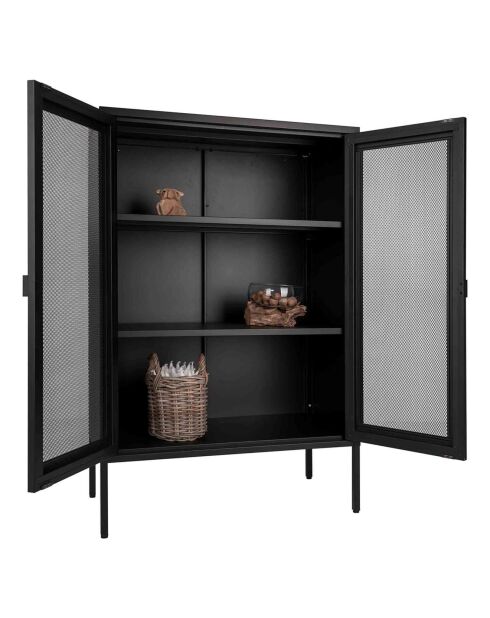 Vitrine avec porte en filet Melbourne noire - 80x40x120 cm