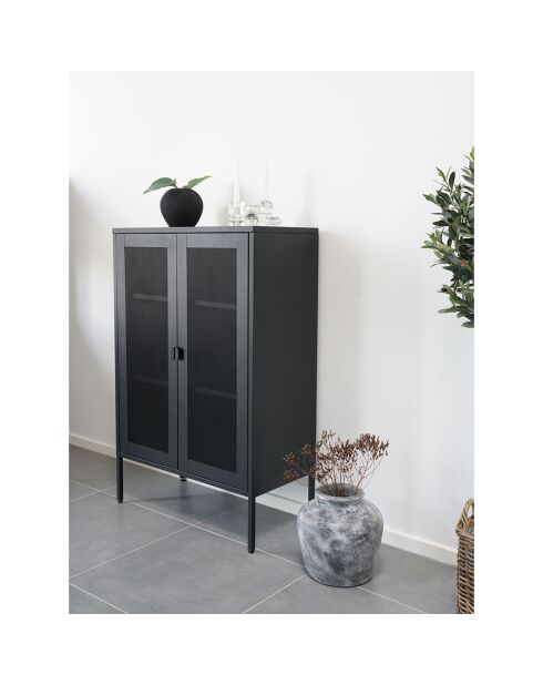 Vitrine avec porte en filet Melbourne noire - 80x40x120 cm