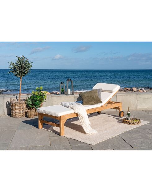 Chaise longue en teck Andorra naturel - 62x200x37 cm