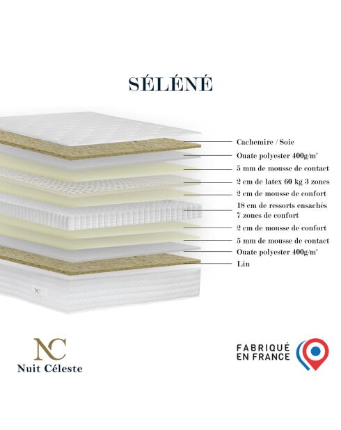 Matelas ressorts ensachés & Accueil latex Séléné blanc - 180x200 cm
